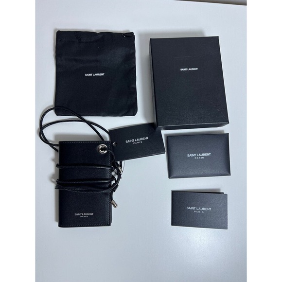 Saint Laurent Smooth Leather Black Lanyard Card Case Wallet - Picture 1 of 9